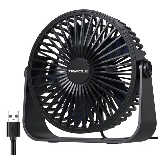 Ventilateur de bureau USB Tripole - 3 vitesses, silencieux, réglable à 360°, portable pour maison, bureau, voiture, camping - Noir