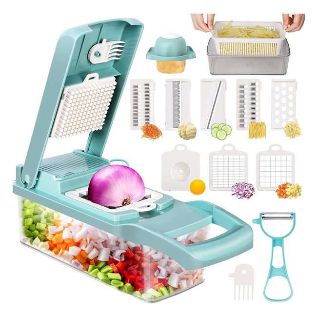 KMASHI 14-in-1 Vegetable Chopper - Multifunctional Manual Slicer, Dicer, and Grater for Efficient Meal Prep