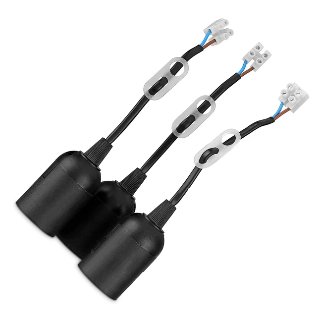 Paquete de 3 Portalámparas E27 Negro - Conexión Rápida y Fácil