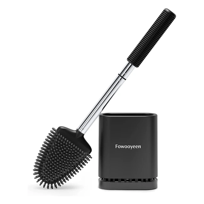 Brosse WC en silicone noire avec manche en acier inoxydable - Nettoyage facile et efficace