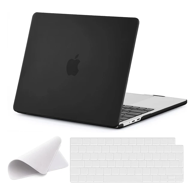 Custodia MacBook Air M2 136 pollici EOOCOO A2681 - Copertura rigida protettiva con touch ID, copritastiera e panno per lucidare - Nero opaco