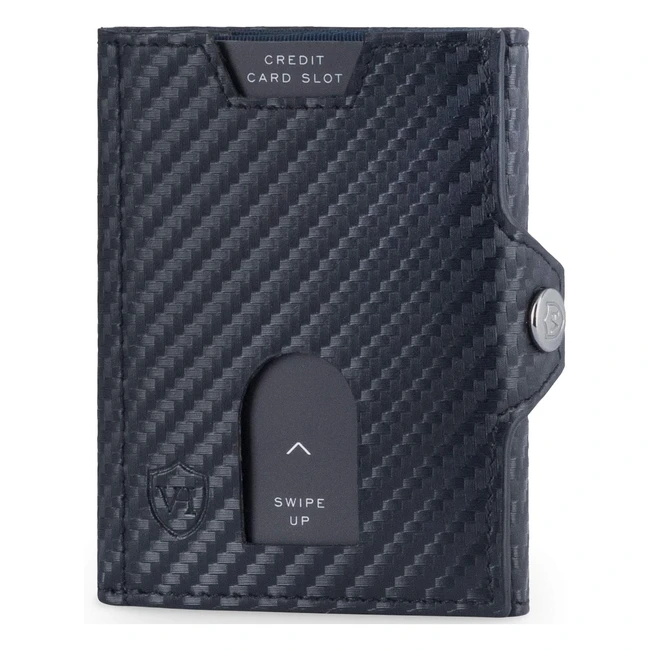 Von Heesen Slim Wallet mit Münzfach, Kartenhalter und RFID-Schutz für bis zu 12 Karten - Mini Leder Geldbörse für Männer und Frauen - Schwarz Carbon XL - Modern