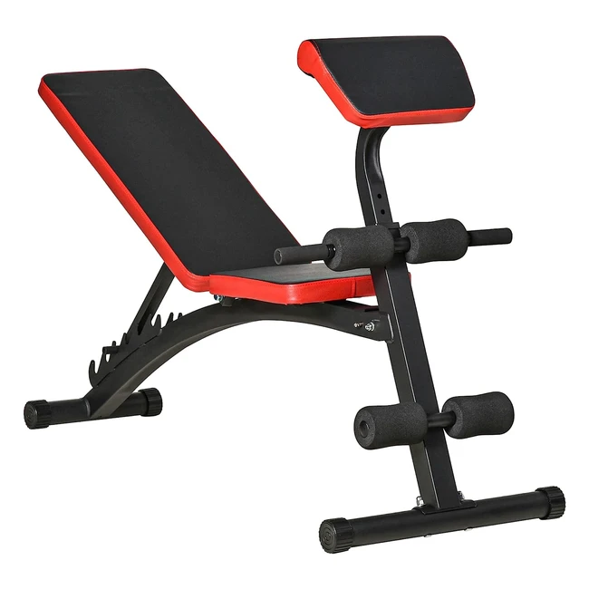 Homcom Multifunktions-Hantelbank höhenverstellbare Kraftstation bis 120 kg belastbar mit 6-stufigem Rückenlängenwinkel Trainingsbank aus Metall und Kunstleder Schwarz/Rot 145 x 52 x 79-105 cm
