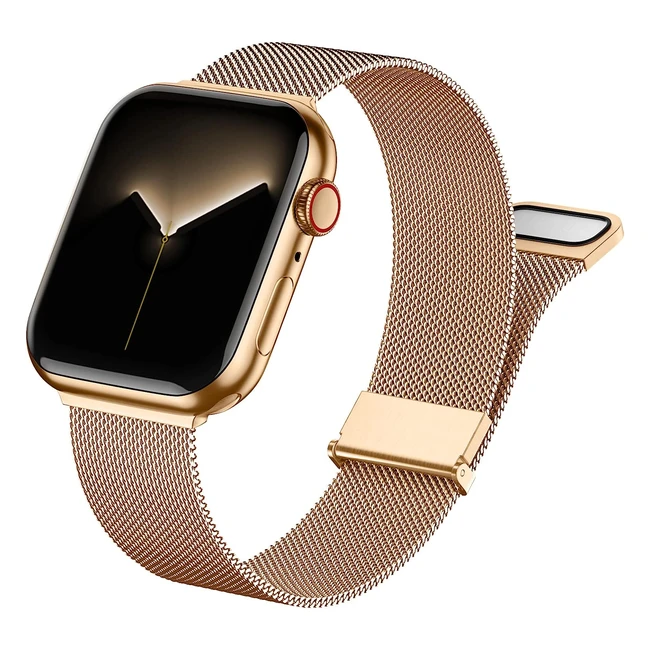 Faliogo Metal Straps for Apple Watch 42mm-49mm - Stainless Steel Magnetic Replacement Band for Women and Men - Series 8 7 6 5 4 3 2 1 SE - Rose Gold