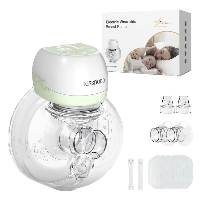 Kissbobo Wearable Electric Breast Pump - Handsfree, 2 Modes, 9 Levels, LCD Display, Rechargeable, Portable - Green
