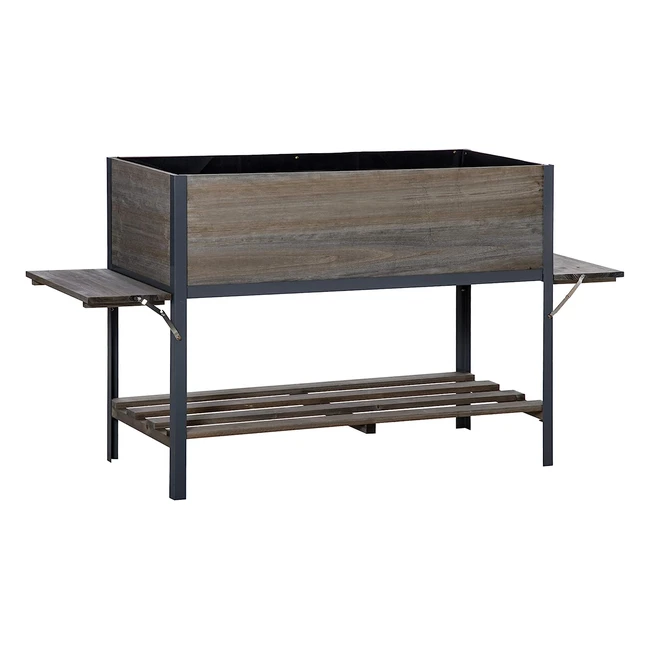 Outsunny Hochbeet mit 2 klappbaren Regalen, Blumenkasten, Kräuterbeet, aus Massivholz, hellgrau, 140 x 46 x 75,5 cm