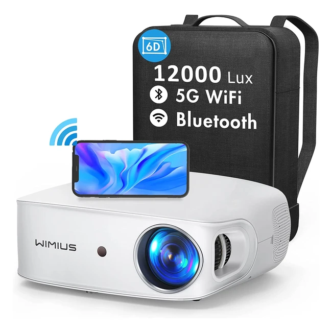Vidéoprojecteur Wimius K7 5G WiFi Bluetooth Full HD 1080p - 12000 Lumens - Correction trapézoïdale 6D auto - Fonction zoom - Rétroprojecteur WiFi Home Cinéma pour Phone/Fire Stick/PS5