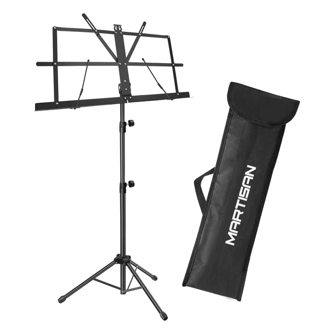 Martisan Portable Folding Music Stand - Adjustable Height, Sturdy Tripod Base, Lightweight & Compact, with Carrying Bag - Black