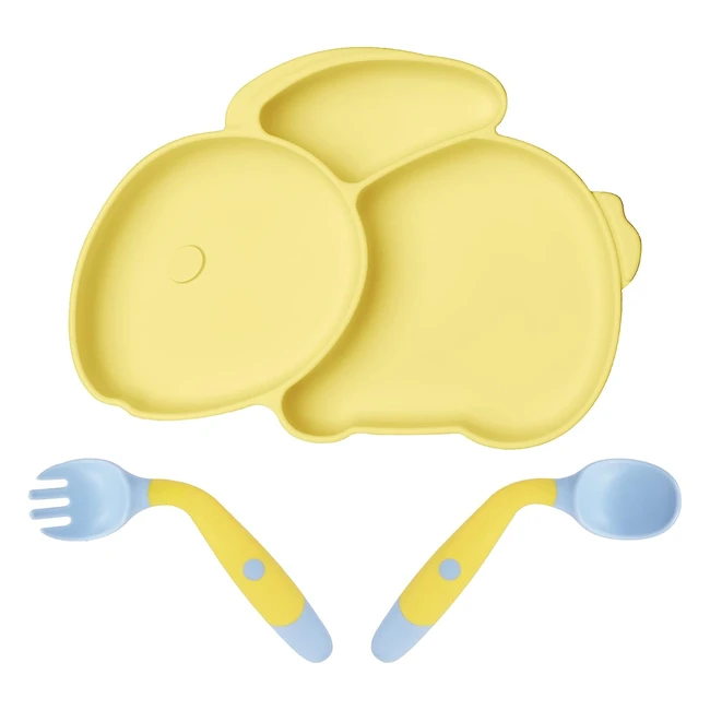Plato de silicona Vicloon para bebé con ventosa y cubiertos - seguro y antideslizante