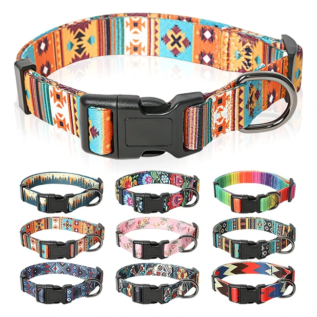 Gemustertes Hundehalsband für kleine, mittlere und große Hunde | Verstellbar und robust | Bohemian Orange M