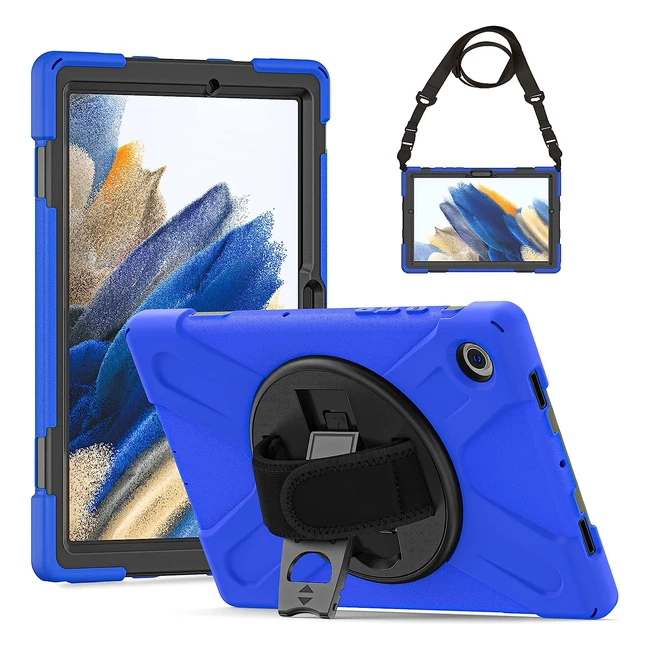 Cover Samsung Galaxy Tab A8 antiurto per bambini: resistente e robusta custodia con cavalletto girevole 360 e tracolla blu