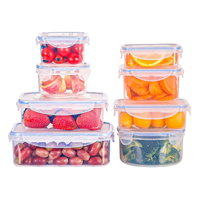 Set de 8 boîtes alimentaires réutilisables avec couvercles hermétiques et sans BPA pour congélateur et micro-ondes - 02415L