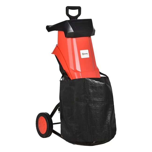 Outsunny Elektro-Gartenhäcksler 2500 W, bis 40 mm Aststärke, tragbar, leise, robust, mit Gartenabfallsack, rot-schwarz, 52 x 39 x 89 cm