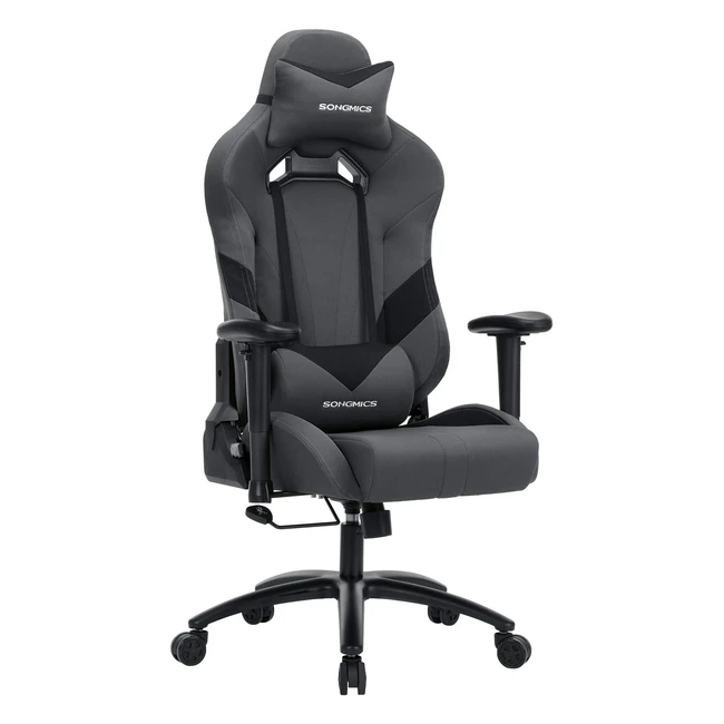 Ergonomischer Gaming-Stuhl von Songmics mit verstellbaren Armlehnen, Kopf- und Lendenkissen, 66 x 72 x 124-132 cm, Grau/Schwarz (RCG13G)
