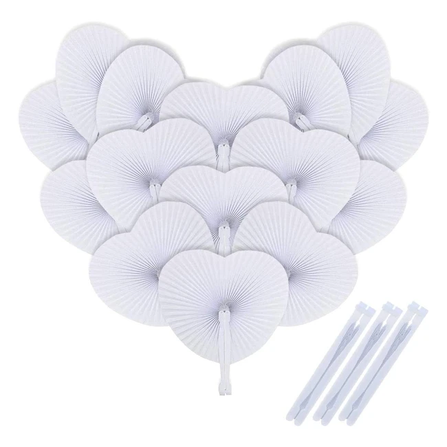 Abanico de mano blanco para bodas - Izoel 48 piezas