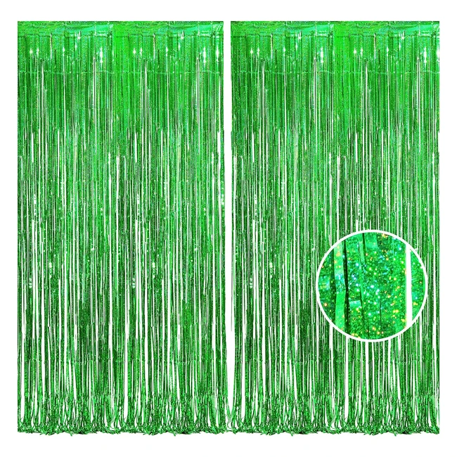 Braveshine Green Tinsel Foil Fringe Curtain - Perfect for Kids Party, Safari, Beach & Luau Decorations - 2 Pack (1x25m)