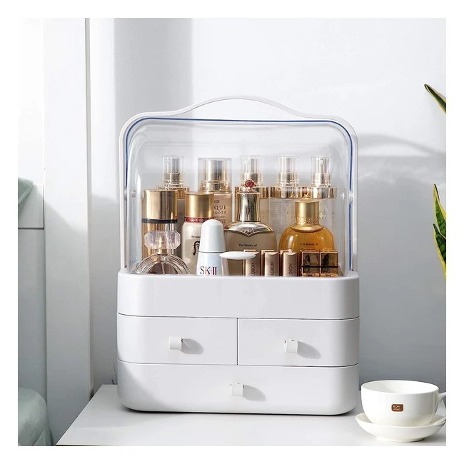 Acrylic Makeup Organizer with Drawers - Dustproof & Waterproof Beauty Caddy for Dresser & Bathroom - White