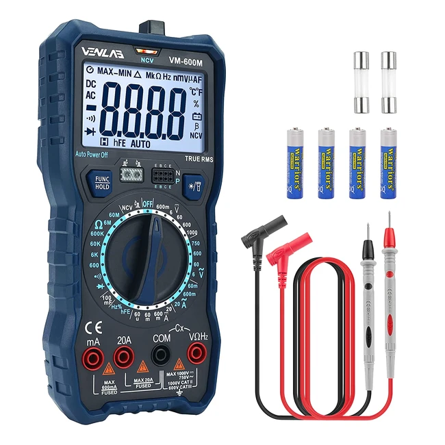Multímetro Digital True RMS Venlab VM600M - Mediciones precisas de corriente, tensión, capacitancia, resistencia, frecuencia y ciclo de trabajo