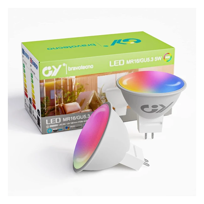 Lampadina WiFi Smart LED MR16 5W - Controllo Vocale - 16M Colori - Compatibile con Alexa/Google Home - 2 Pezzi