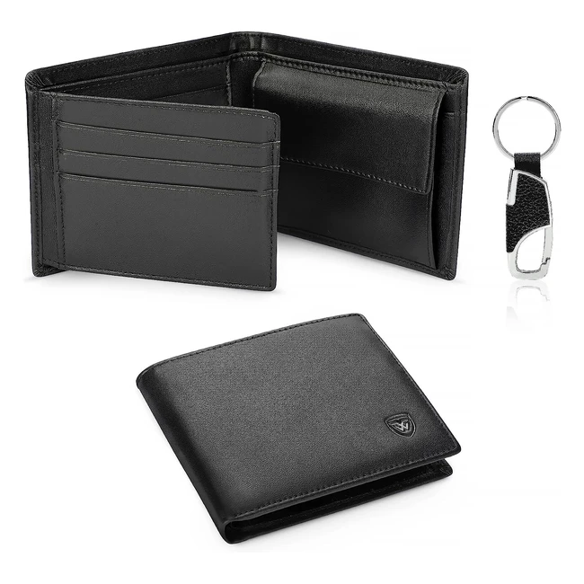 Billetera de piel Wilbest para hombre con RFID y bloqueo de botones de llaves