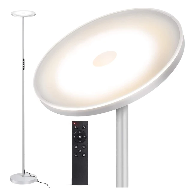 Lampadaire LED sur pied 30W, 2400LM, dimmable, 4 températures de couleur, télécommande et commande tactile, minuterie 1h, moderne pour salon, chambre, bureau - Argent