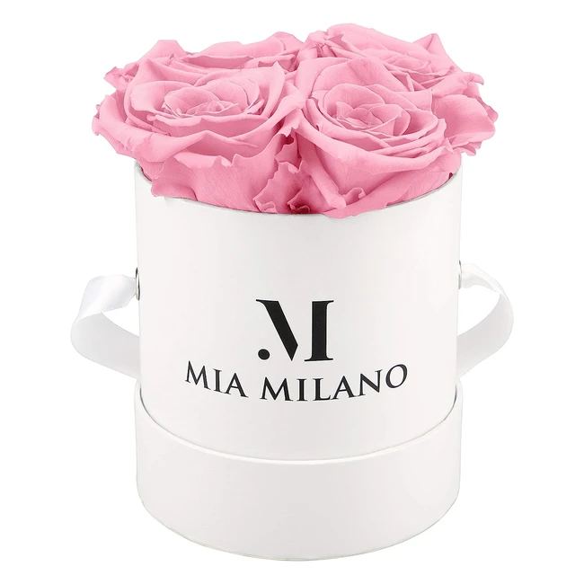 Caja de rosas preservadas Mia Milano Infinity Roses para San Valentín - 3 años de conservación - Hecho a mano en Alemania - 4 rosas rosa