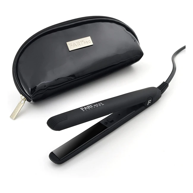 Mini plancha de pelo Fari con neceser de viaje incluido - Alisador de cerámica turmalina de doble voltaje para todo el mundo - Negro