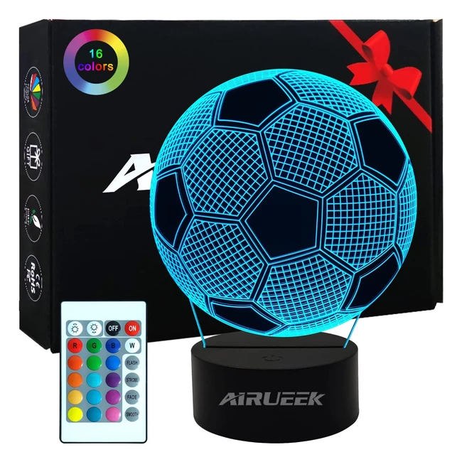 Lampe de chevet enfant 3D LED football, 16 couleurs changeantes avec télécommande - cadeau garçon 7-12 ans