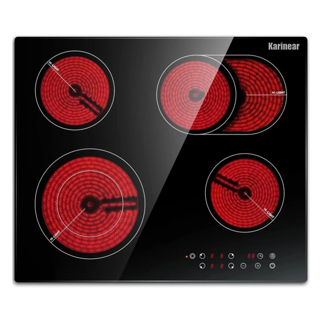 Plaque de cuisson en vitrocéramique encastrable 4 feux avec double zone extensible - Karinear 6600W