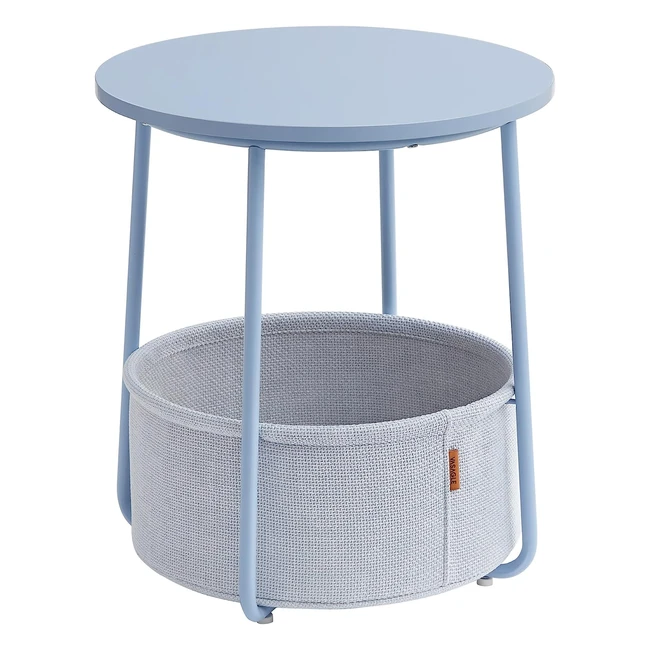 VASAGLE Beistelltisch Rund mit Stoffkorb - Moderner Couchtisch für Wohnzimmer und Schlafzimmer - Stauraum für Kleine Räume - Puderblau/Pastellblau LET223Q62