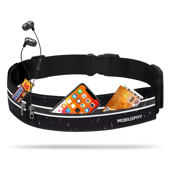 Marsupio Running Unisex Nero con Fasce Riflettenti e Tasche per Telefoni e Chiavi