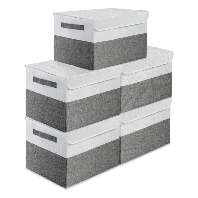 Caja de almacenamiento plegable Emanis - Organiza y decora tu hogar con estilo - Juego de 5 - Gris/Blanco