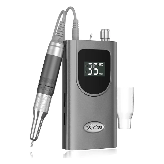 Fresa per unghie professionale Kredioo 35000rpm - Rimozione gelsmalto, trapano elettrico, lima elettrica per manicure e pedicure - Kit 6 punte fresa unghie - LED portatile e ricaricabile - Grigia