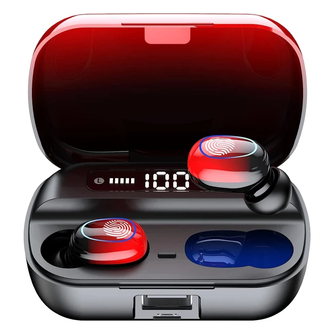 Wireless Earbuds Bluetooth Headphones - In Ear Hifi Stereo Earphones with 150h Playtime and Noise Cancelling - Fast Charge - for iPhone Android - Red