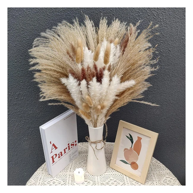 Lot de 70 Herbes de la Pampa Séchées Naturelles - Décoration Boho Plume - 4 Couleurs - 45-50cm