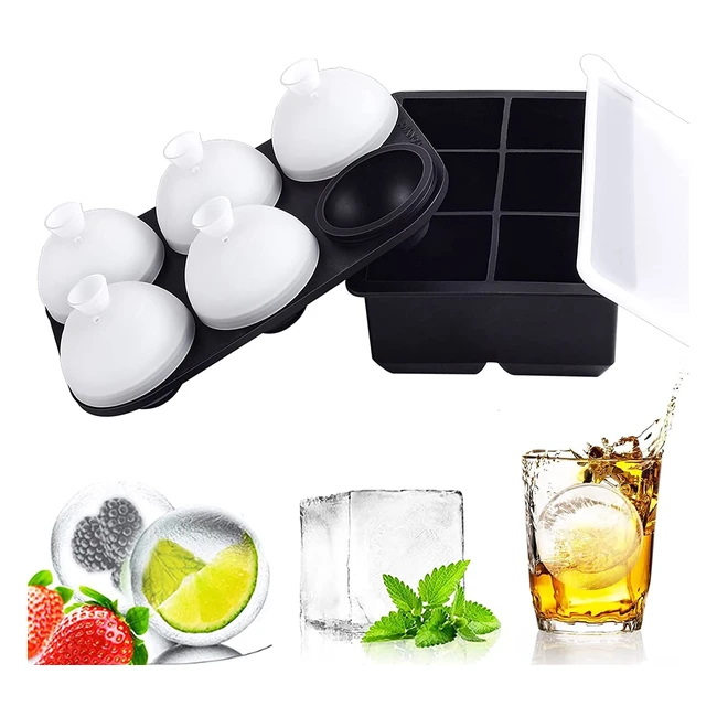 Cubitera de Hielo de Silicona con Tapa - Molde de 5cm para Bolas de Hielo Grandes y Cubitos Redondos - Sin BPA