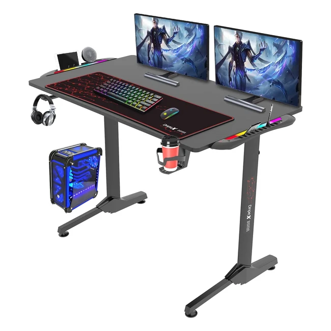 Dripex Bureau Gaming RGB 110cm - Bureau Gamer avec Tapis de Souris Intégral