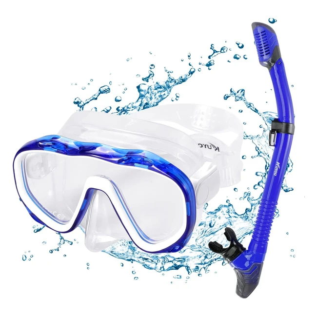 Kuyou Premium Snorkel Set - Tempered Glass Mask, Dry Snorkel, Anti-Leak Seal, 180 Panoramic View