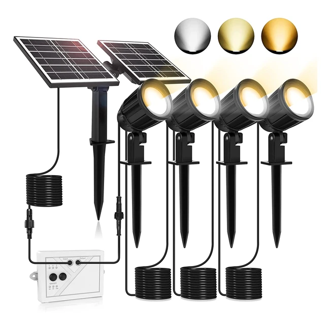 Linke Solar Spot Lights Outdoor 4-in-1 Warm/Cold 3 Color Adjustable LED Spotlight IP66 Waterproof for Yard, Lawn, Tree - Ref#XXXXX