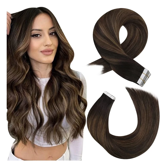 Extensions de Cheveux Adhésives Moresoo Remy Skin Weft Naturel Balayage Brun Foncé/Moyen 20pcs 30g 12 pouces