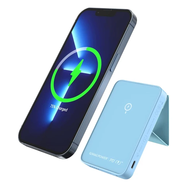 Power Bank Magnetico Wireless Momax con Supporto Pieghevole 5000mAh USB-C per Phone 141312 Series - Blu