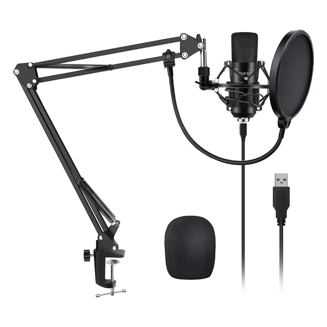 Yotto USB Microphone - Professional Cardioid Condenser Mic 192kHz/24bit - Plug and Play with Adjustable Stand, Pop Filter, and Shock Mount