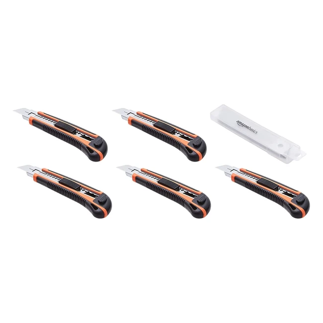 AmazonBasics Universalmesser, 5er-Pack, inkl. 25 Klingen, 3 bereits im Messer, mit Ersatzklingenbehälter