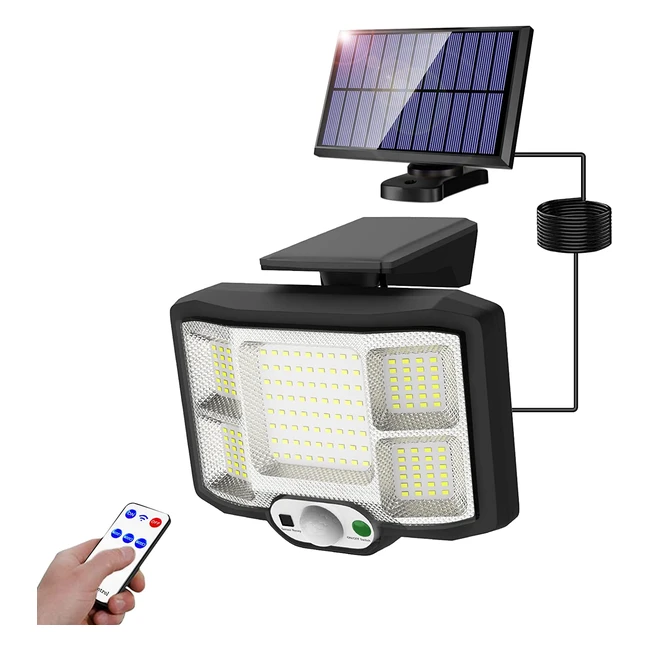 Faro LED Esterno Romwish con Pannello Solare 168 LED - Impermeabile IP65 con Telecomando e Sensore di Movimento per Giardino e Garage