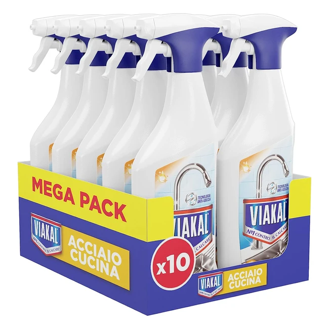 Viakal Anticalcare Spray per Cucina Acciaio - Rimozione Calcare 100% - 10 Confezioni da 500ml