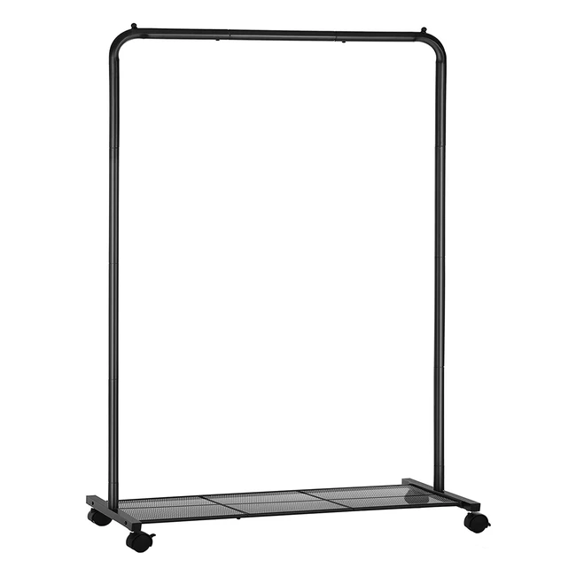 Songmics Clothes Rack on Wheels - Single Rail Metal Garment Rack with Storage Shelf - Holds up to 40 kg - Black HSR25BK