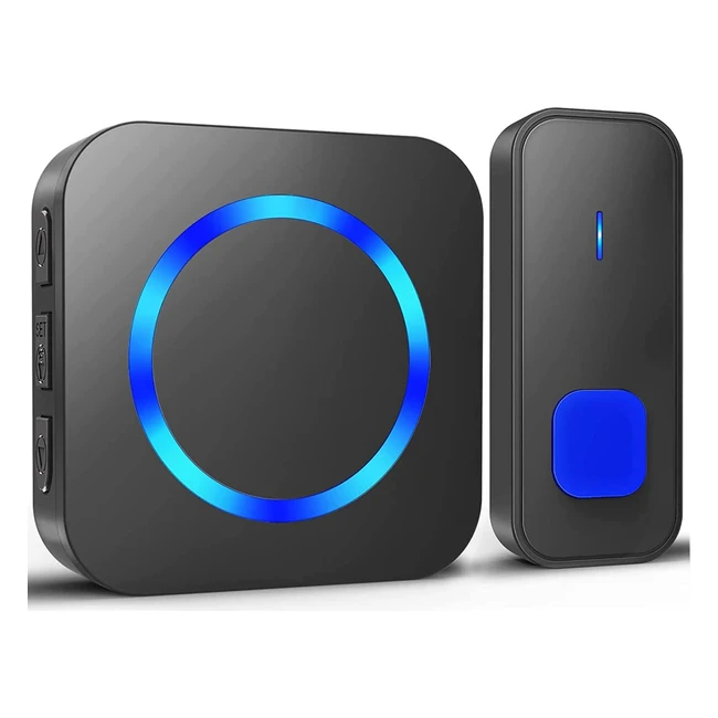 Campanello senza fili impermeabile IP55 con raggio d'azione 400m, indicatore LED, 5 volumi regolabili e 55 suonerie - Nero