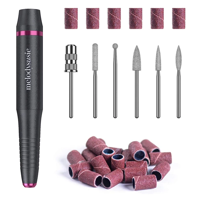 MelodySusie Silvia Nail Drill - Professional Electric Nail Files for Acrylic and Gel Nails, USB Portable Compact Efile, 20000RPM, 6 Metal Bits, Low Noise, Low Heat, Ergonomic Design