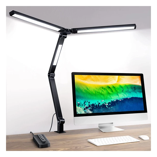 LED Desk Lamp with Clamp - Eye-Caring Architect Lamp, Adjustable Arm, 1h Timer, Dimmable, 4 Color Modes, 4 Brightness Levels - 20W