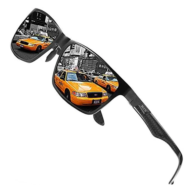 DUCO Carbon Fiber Sunglasses for Men - Rectangular Polarized Metal Frame DC8206